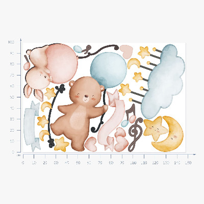 Autocolant perete 100x148 Animale cu balon într-un cer pastel