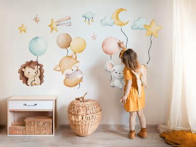 Autocolant de perete 100x173 Animale boho adorabile cu baloane pastelate