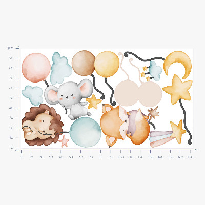 Autocolant de perete 100x173 Animale boho adorabile cu baloane pastelate