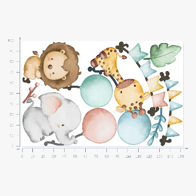 Autocolant pentru perete 100x153 Animale drăguțe pastel cu baloane boho