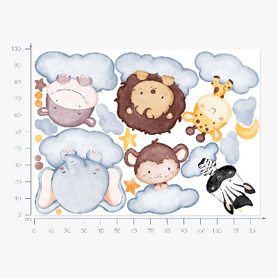 Autocolant pentru perete 100x136 Animale drăguțe în nori pastel