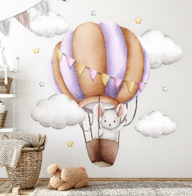Autocolant de perete 100x117 Călătoria cu balonul unui șoarece în nori pastel