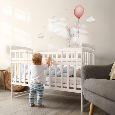 Autocolant pentru perete 100x178 Șoarece cu un balon în nori, pasteluri acuarele
