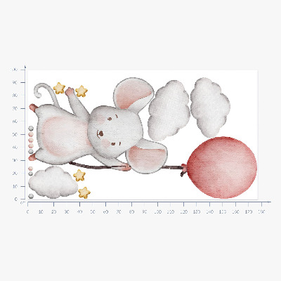 Autocolant pentru perete 100x178 Șoarece cu un balon în nori, pasteluri acuarele