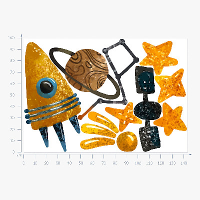 Autocolant pentru perete 100x144 Ilustrații cu rachete ale planetelor și stelelor din spațiu