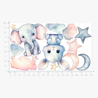 Autocolant pentru perete 100x172 Animale drăguțe pe cerul nopții pastelate