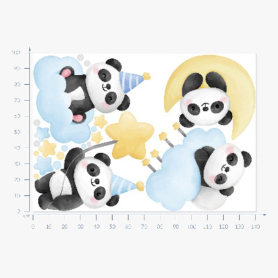 Autocolant de perete 100x141 Panda drăguț pe un cer pastel în acuarelă
