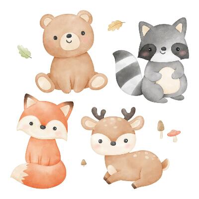 Autocolant perete 100x127 Animale din pădure într-o estetică de acuarelă pastelată