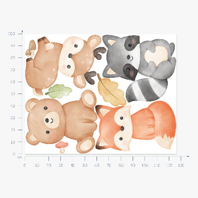 Autocolant perete 100x127 Animale din pădure într-o estetică de acuarelă pastelată