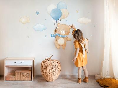 Autocolant de perete 100x143 Drăguț ursuleț de pluș cu baloane în acuarelă pastelată nori