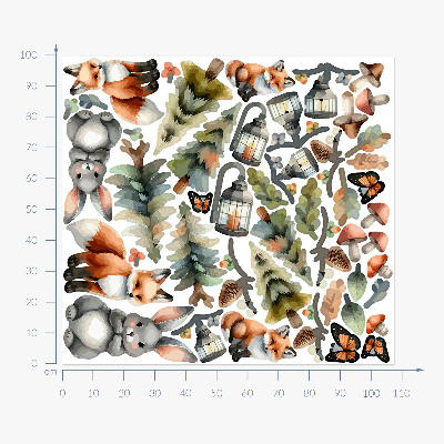 Autocolant perete 100x108 Animale și plante în acuarelă boho pastel