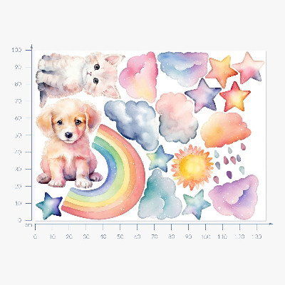Autocolant pentru perete 100x136 Animale drăguțe pe cer pastel