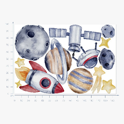 Autocolant pentru perete 100x146 Spațiu pastel cu planete și rachetă