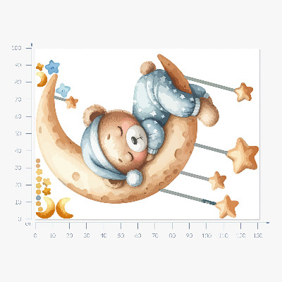 Autocolant de perete 100x132 Ursuleț de pluș adormit pe lună în spațiu pastel