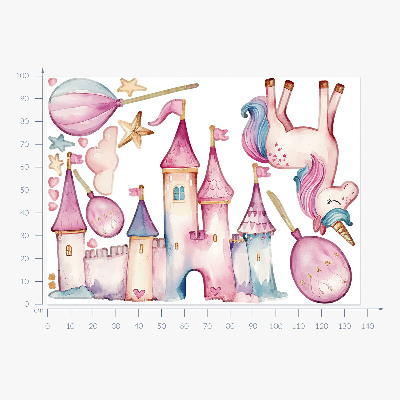 Autocolant pentru perete 100x137 Castel unicorn în stil acuarelă pastel