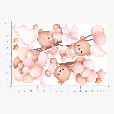 Autocolant perete 100x154 Ursuleți adorabili cu baloane în acuarelă pastelată