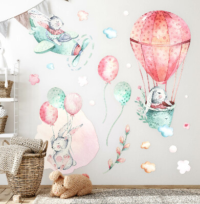 Autocolant de perete 100x118 Iepurași într-un cer pastel în stil boho