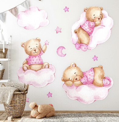 Autocolant pentru perete 100x145 Ursuleți dulci de pluș pe nori în pasteluri acuarele