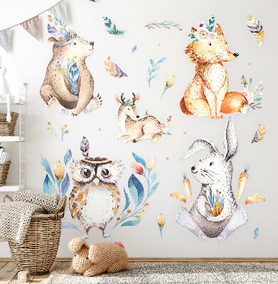 Autocolant pentru perete 100x120 Animale din pădure în pasteluri în stil boho