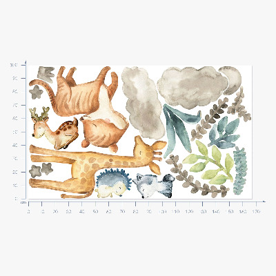 Autocolant de perete 100x168 Animale și plante într-un stil delicat de acuarelă pastel