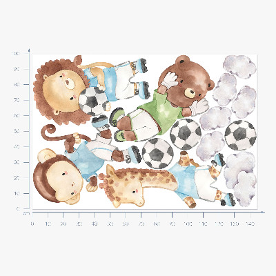 Autocolant pentru perete 100x145 Animale sportive cu minge în stil acuarelă