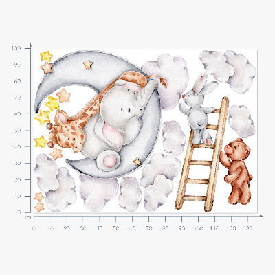 Autocolant de perete 100x136 Animale pastelate în nori și stele