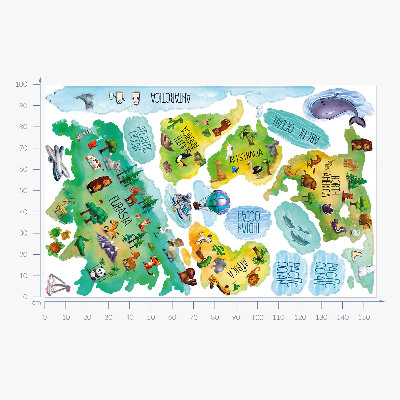 Autocolant pentru perete 100x156 Hartă colorată a lumii cu continente și natură
