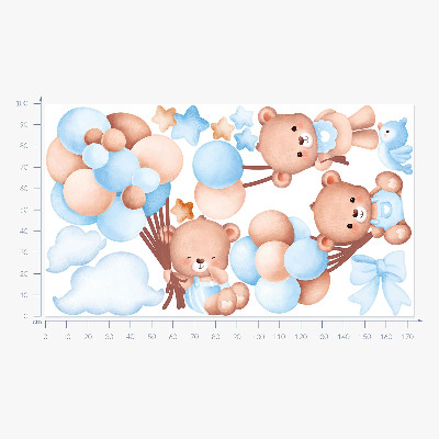 Autocolant de perete 100x174 Dulci ursuleti de plus cu baloane in nuante pastelate