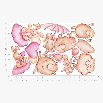 Autocolant pentru perete 100x160 Nori pastel cu oi și iepuri