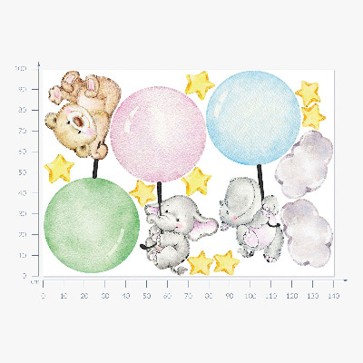 Autocolant perete 100x141 Animale mici cu baloane în culori pastelate
