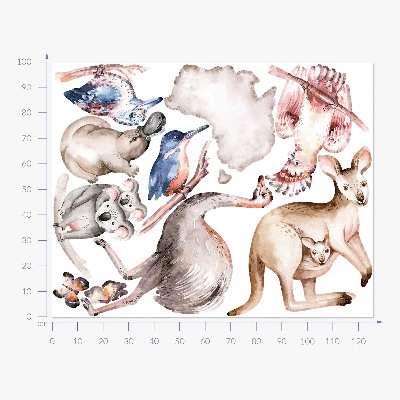 Autocolant de perete 100x126 Fauna australiană în pasteluri delicate
