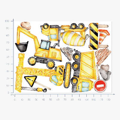 Autocolant pentru perete 100x135 Constructii - masini si vehicule in acuarela