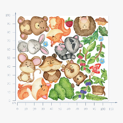 Autocolant de perete 100x107 Animale și plante din pădure în stil acuarelă
