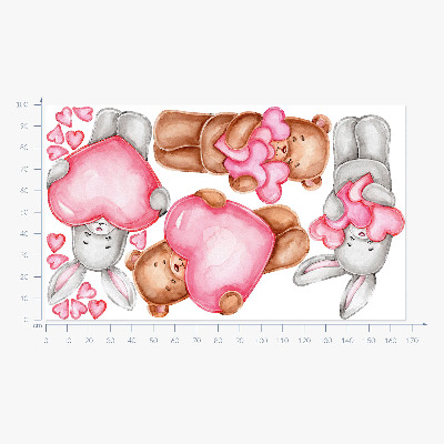 Autocolant de perete 100x168 Acuarelă pastel cu boluri și iepuri în inimioare