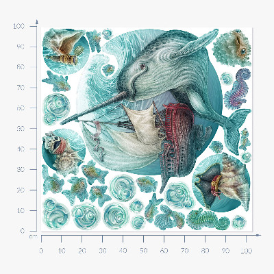 Autocolant perete 100x103 O lume de mare de basm cu animale din desene animate