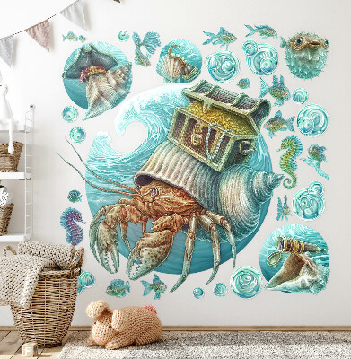 Autocolant perete 100x105 Pământuri subacvatice de crabi în stil pastel