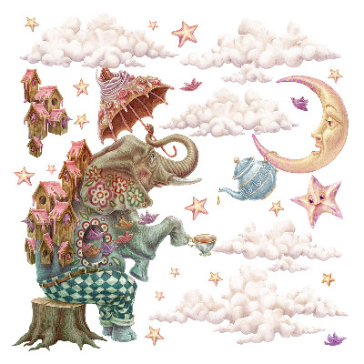 Autocolant de perete 100x138 Un tărâm magic al animalelor în desen pastel