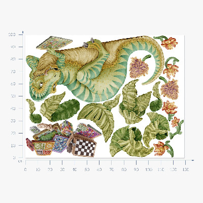 Autocolant perete 100x129 Model de dinozaur cu frunze și flori în pasteluri
