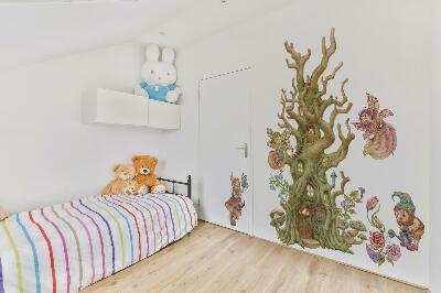 Autocolant perete 100x132 Creaturi zâne din pădure și cabană pastelată