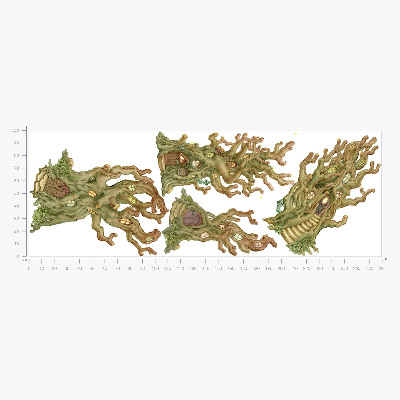Autocolant pentru perete 100x281 Căsuțe fermecătoare în copac din pădure în stil pastel