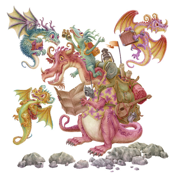 Autocolant de perete 100x134 Dragoni de basm in nuante pastelate