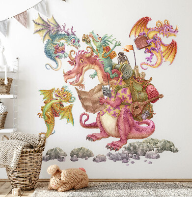 Autocolant de perete 100x134 Dragoni de basm in nuante pastelate