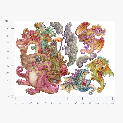 Autocolant de perete 100x134 Dragoni de basm in nuante pastelate