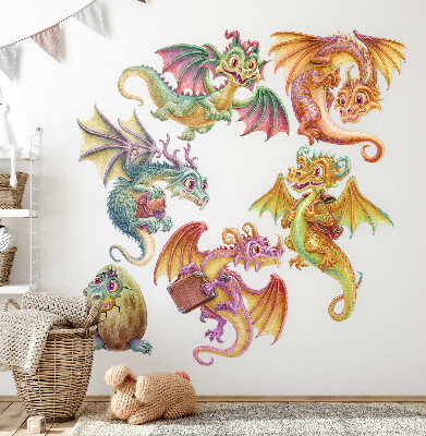 Autocolant pentru perete 100x85 Dragoni colorați într-un stil de desene animate de poveste