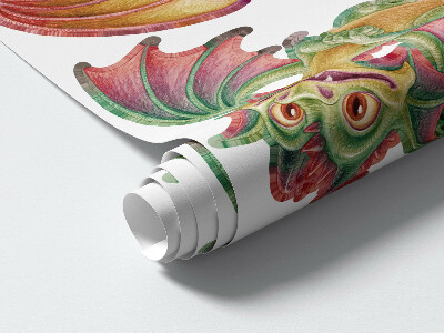 Autocolant pentru perete 100x85 Dragoni colorați într-un stil de desene animate de poveste