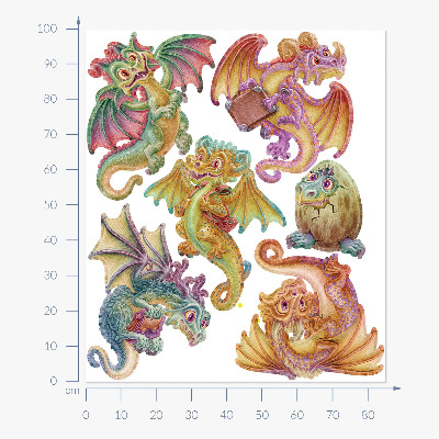 Autocolant pentru perete 100x85 Dragoni colorați într-un stil de desene animate de poveste