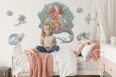 Autocolant perete 100x99 Sirenă în stil subacvatic pastel