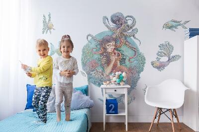 Autocolant pentru perete 100x112 Sirenă în stil pastel de desene animate