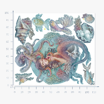 Autocolant pentru perete 100x112 Sirenă în stil pastel de desene animate