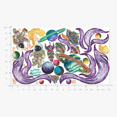 Autocolant pentru perete 100x172 Rachete astronauților pe fundalul planetelor în pasteluri